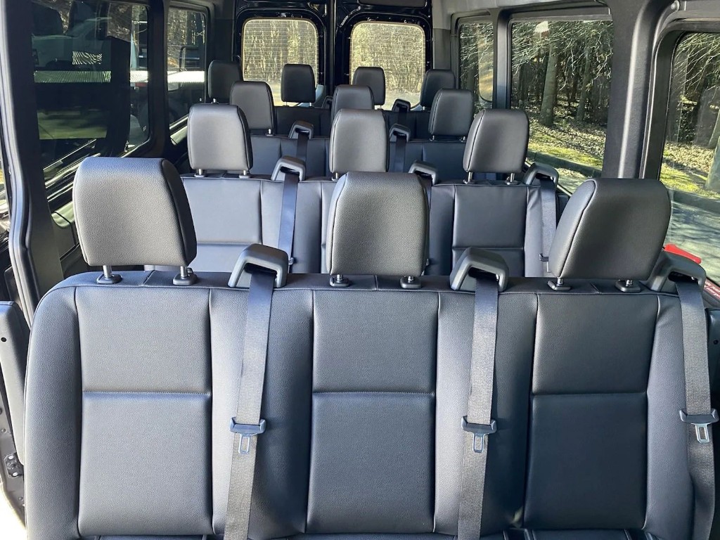 13-passenger comfort configuration with elevated seating rows