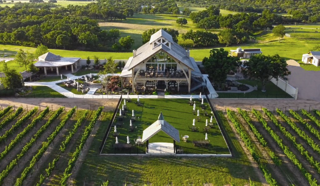 Rolling vineyard rows in Texas Hill Country near Fredericksburg